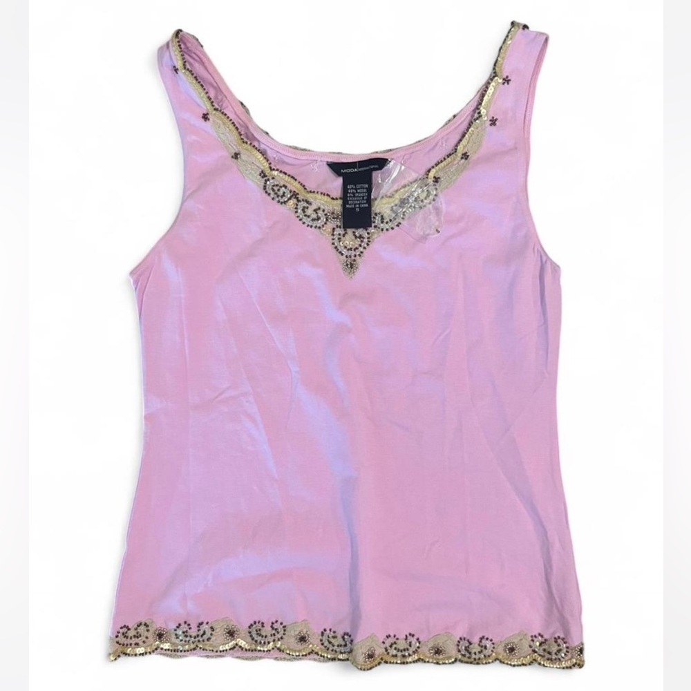 Moda International Pink Camisole with Gold Embellishments